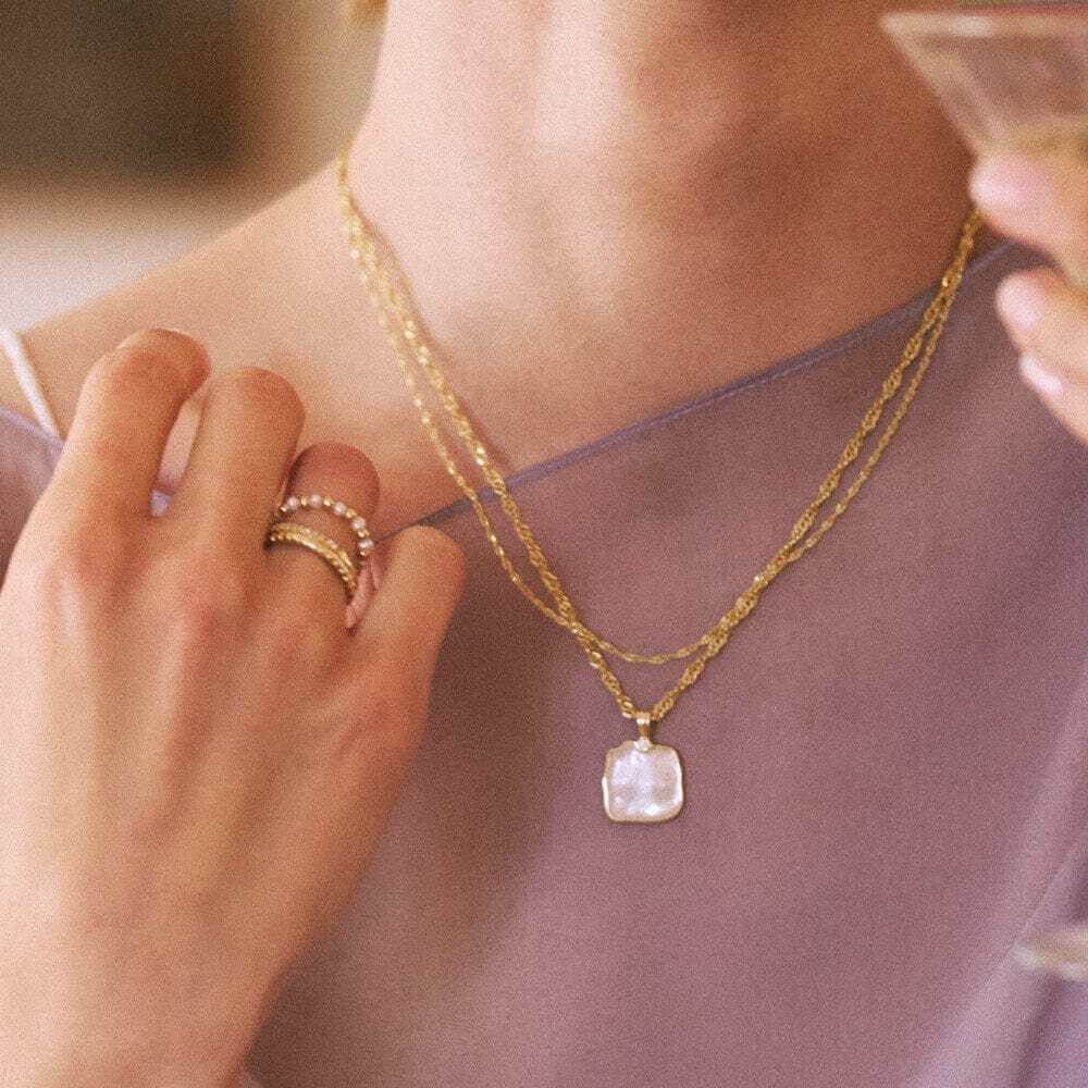Daisy London Gold Organic Mother Of Pearl Necklace Layering Set - MococoDaisy LondonGSET170_GPJewellery Sets