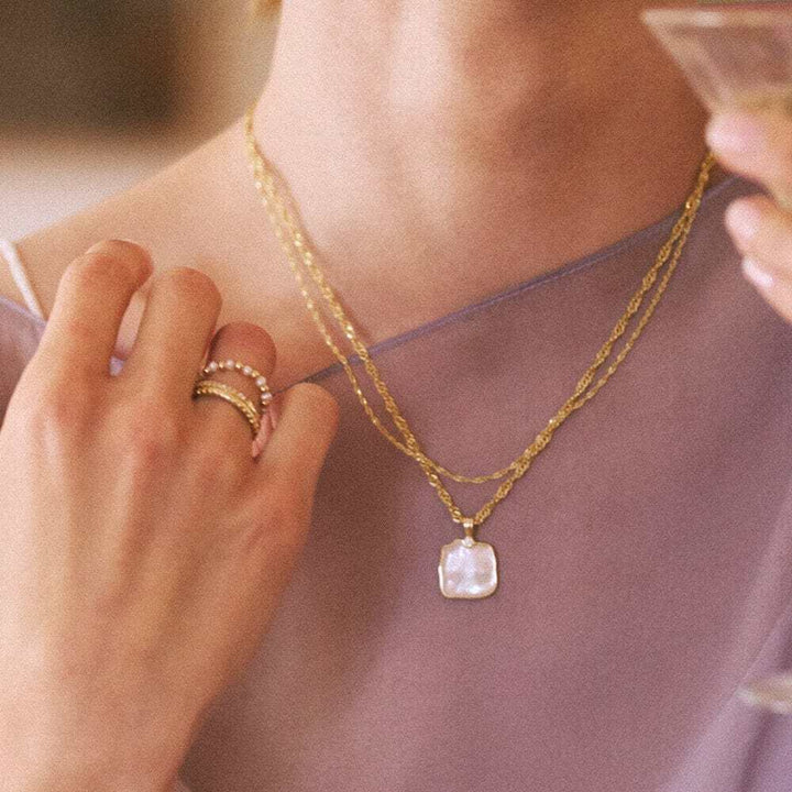 Daisy London Gold Organic Mother Of Pearl Necklace Layering Set - MococoDaisy LondonGSET170_GPJewellery Sets