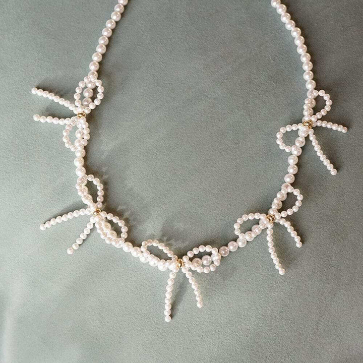Daisy London Gold Pearl Bow Station Necklace - MococoDaisy LondonBPN03_GPNecklaces