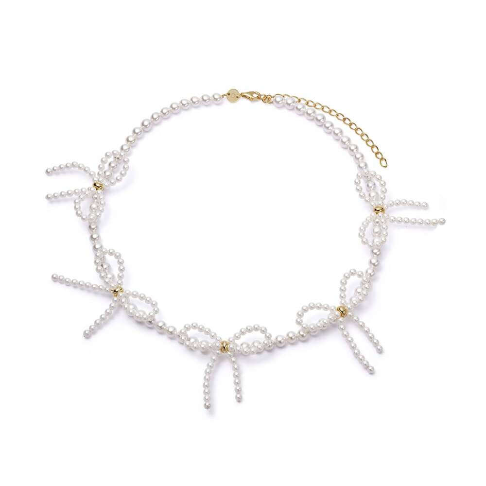 Daisy London Gold Pearl Bow Station Necklace - MococoDaisy LondonBPN03_GPNecklaces
