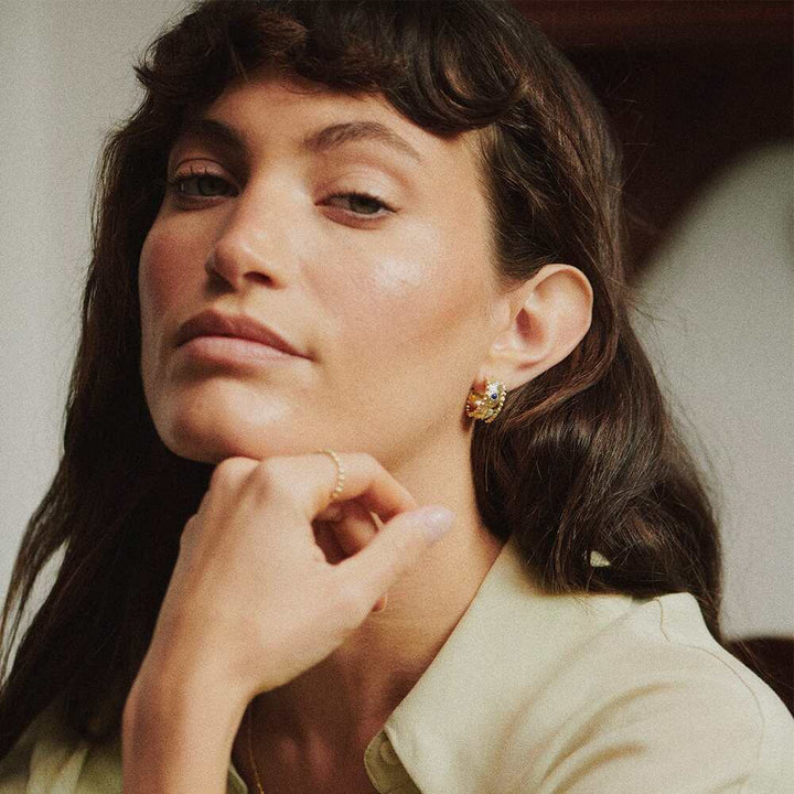 Daisy London Gold Plate Amulet Stone Hoop Earrings Additional Image - 3