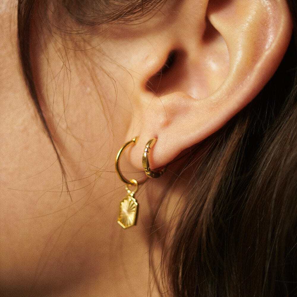 Daisy London Gold Plate Bar & Ball Huggie Hoop Earrings Additional Image - 1