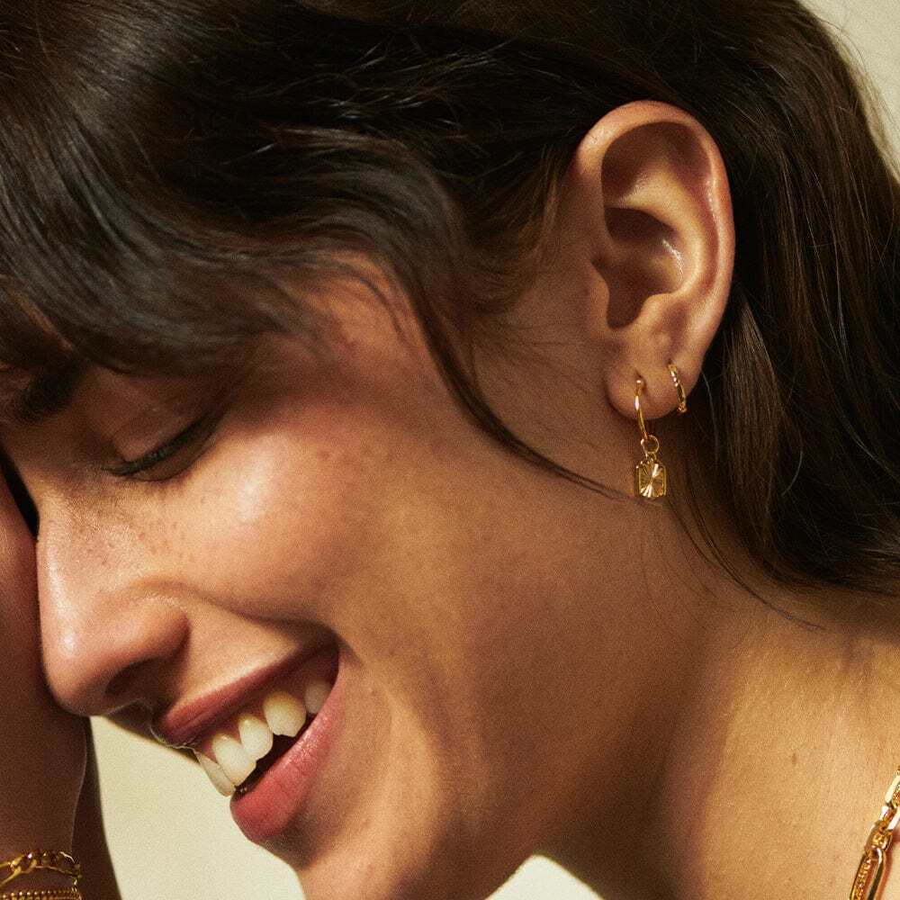 Daisy London Gold Plate Bar &amp; Ball Huggie Hoop Earrings Additional Image - 3