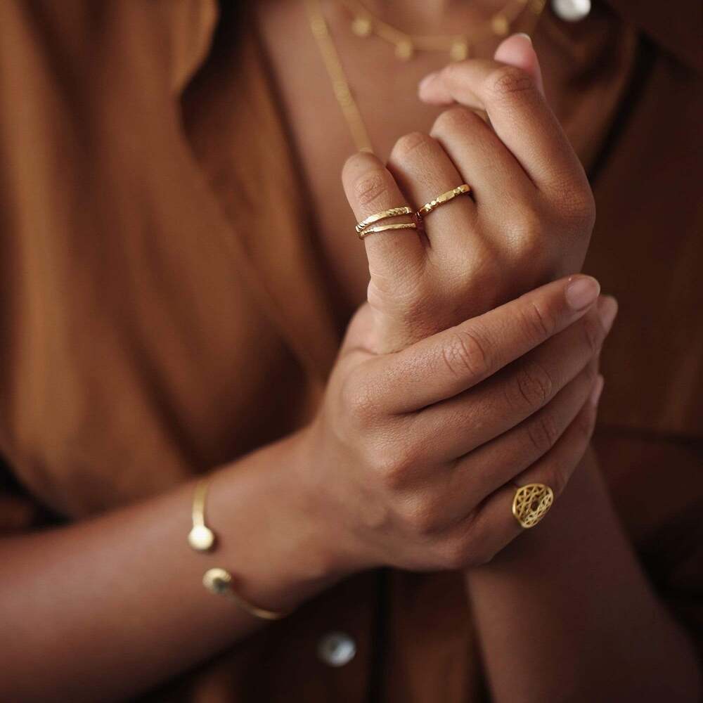 Daisy London Gold Plate Bar &amp; Ball Stacking Ring Additional Image - 1