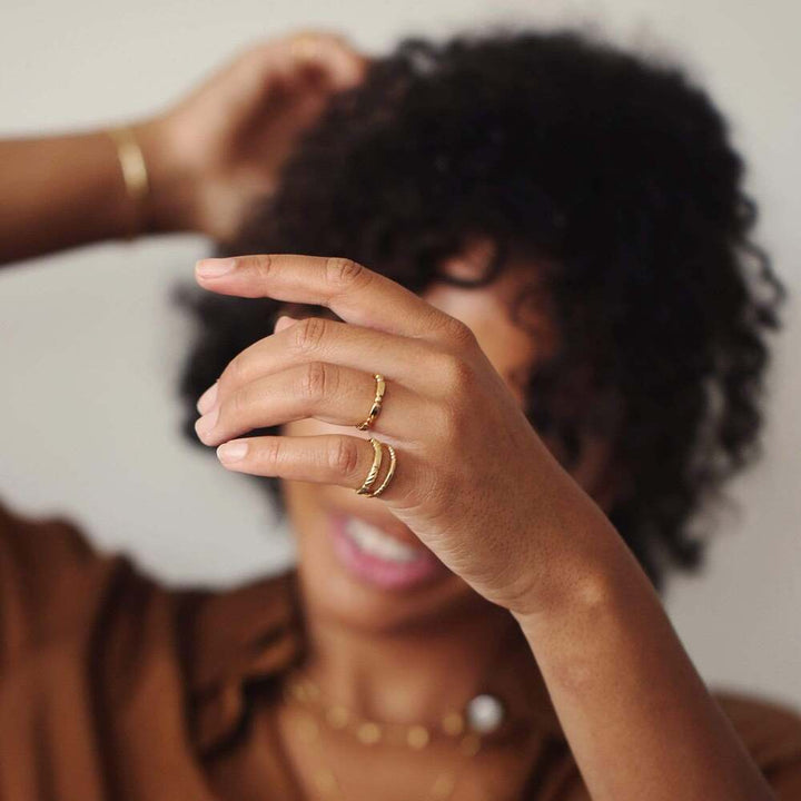 Daisy London Gold Plate Bar &amp; Ball Stacking Ring Additional Image - 3