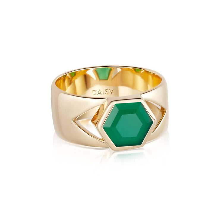 Daisy London Gold Plate Beloved Bold Green Onyx Band Ring
