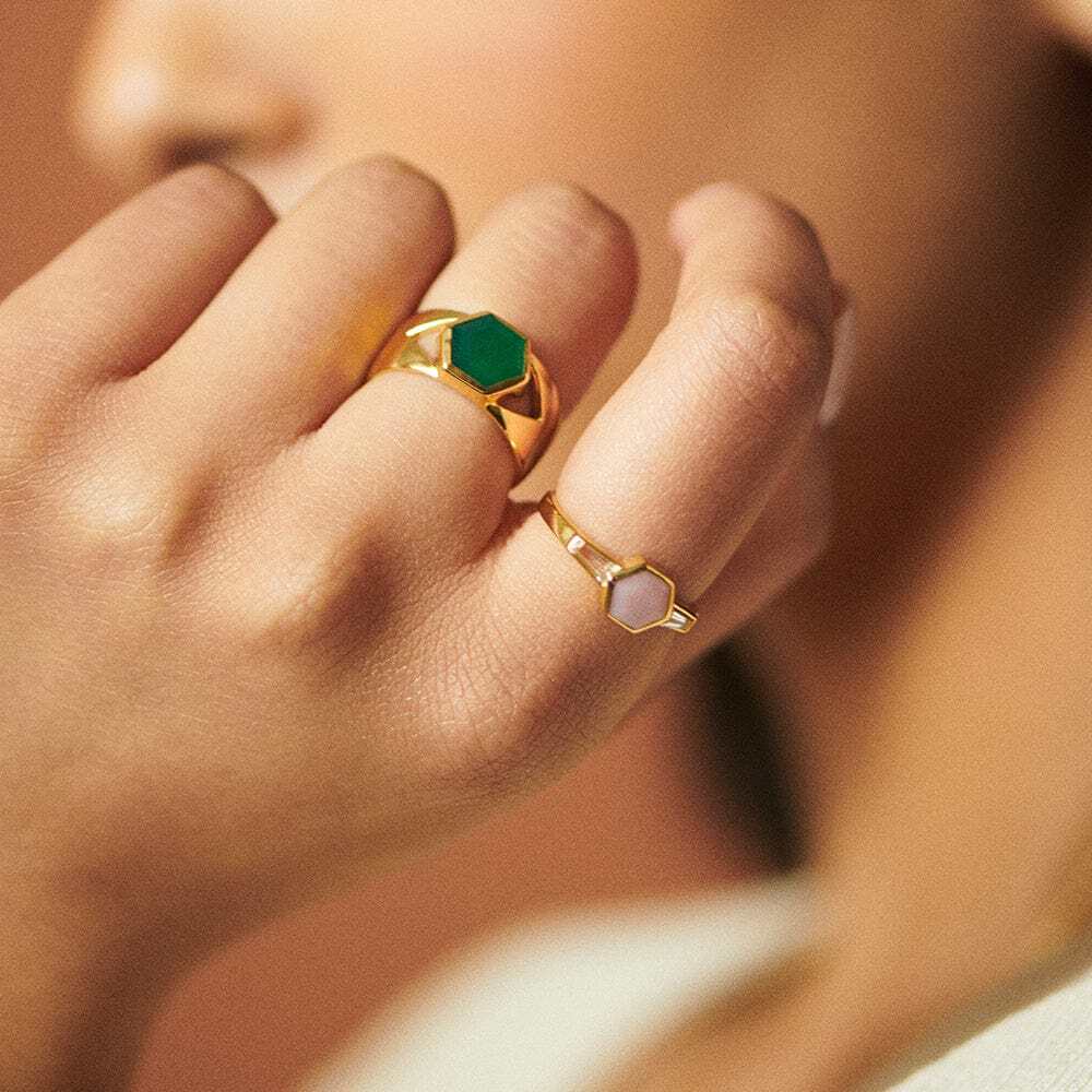 Daisy London Gold Plate Beloved Bold Green Onyx Band Ring Additional Image - 1