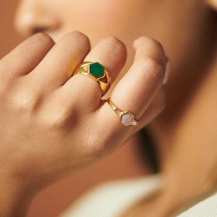 Daisy London Gold Plate Beloved Bold Green Onyx Band Ring Additional Image - 1
