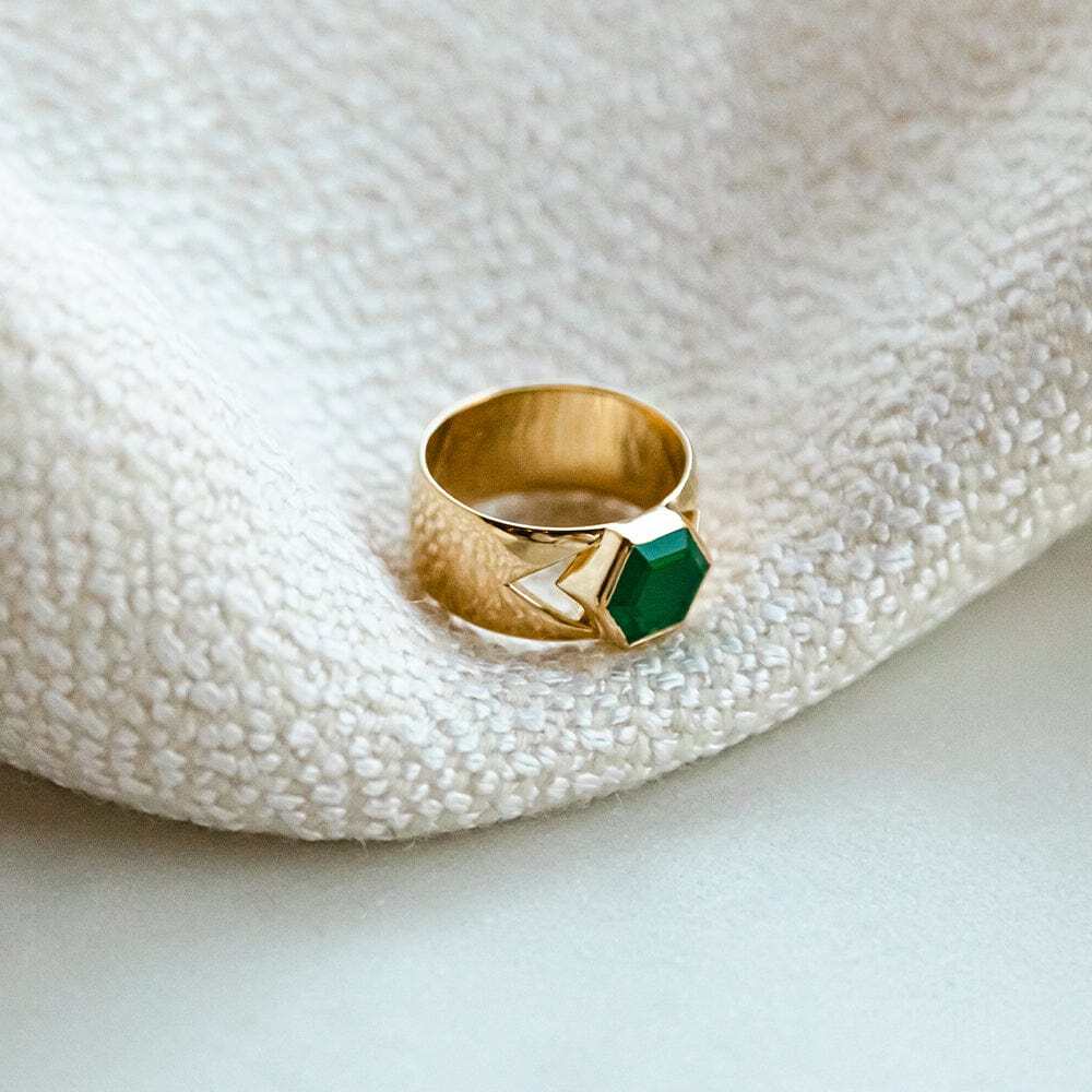 Daisy London Gold Plate Beloved Bold Green Onyx Band Ring Additional Image - 2
