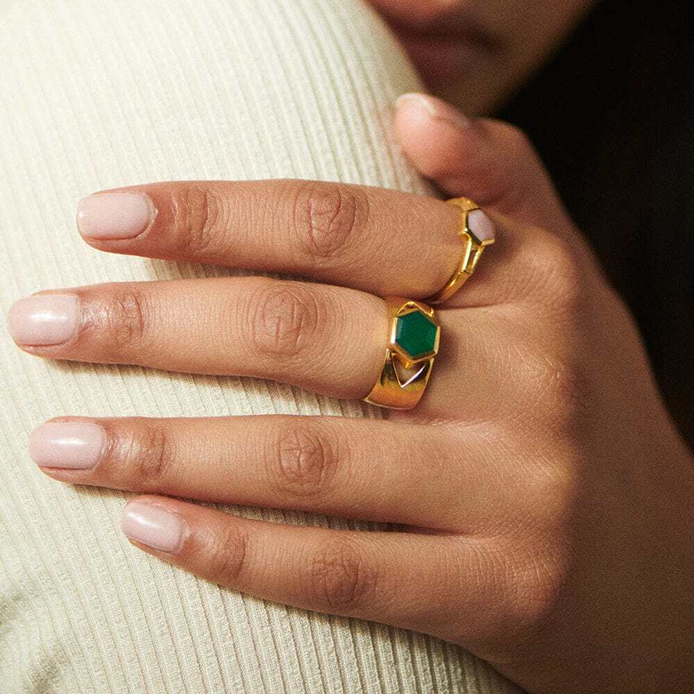 Daisy London Gold Plate Beloved Bold Green Onyx Band Ring Additional Image - 3