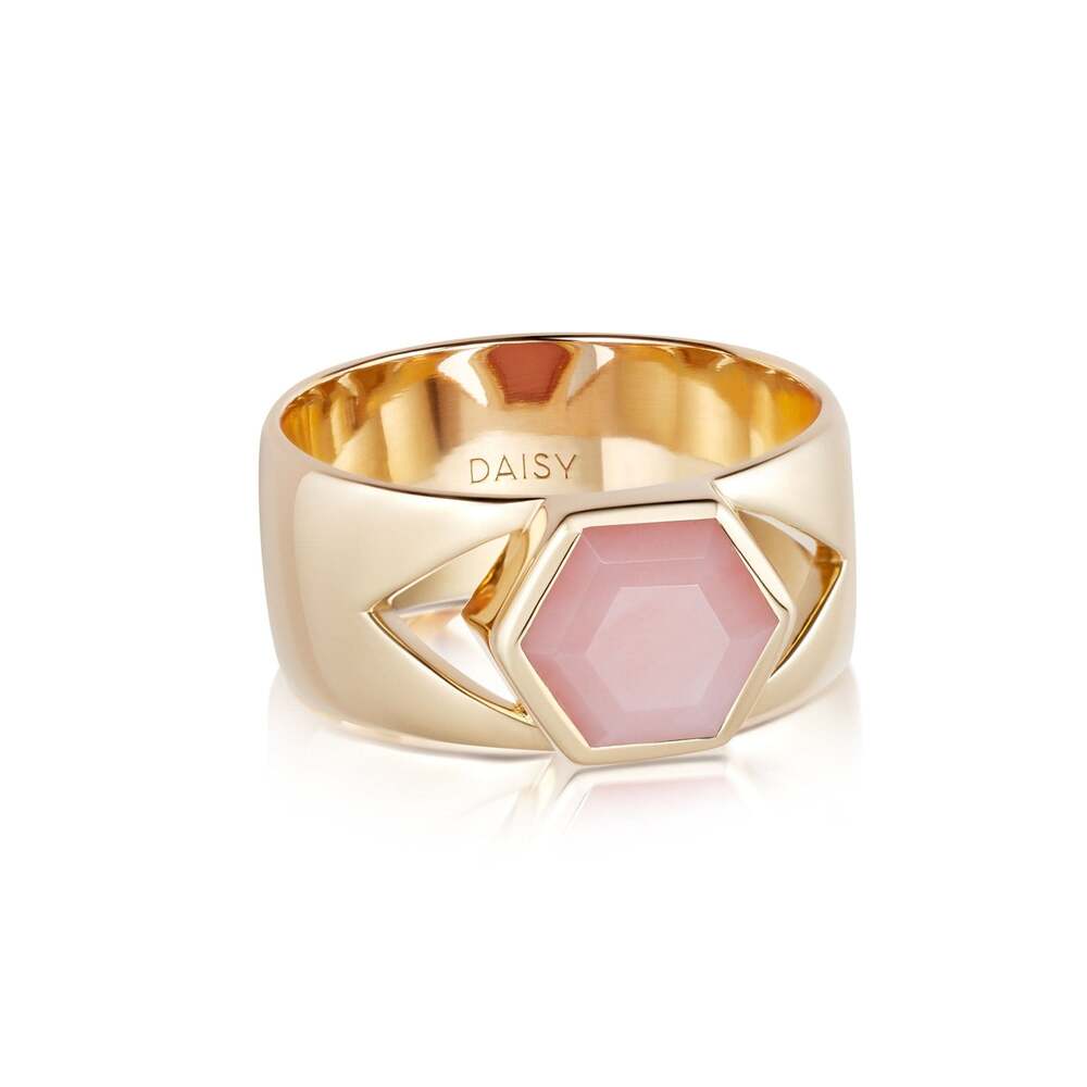 Daisy London Gold Plate Beloved Bold Pink Opal Band Ring
