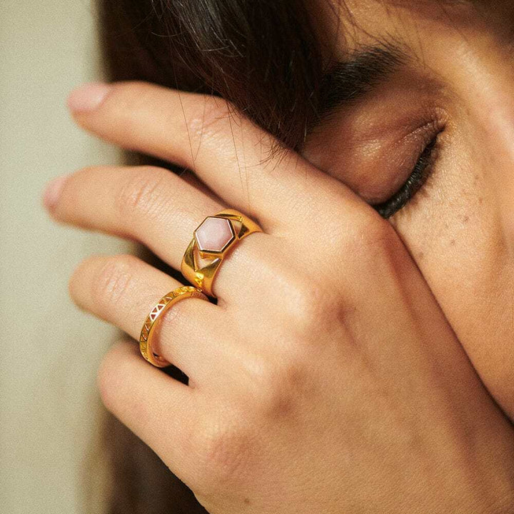 Daisy London Gold Plate Beloved Bold Pink Opal Band Ring Additional Image - 1