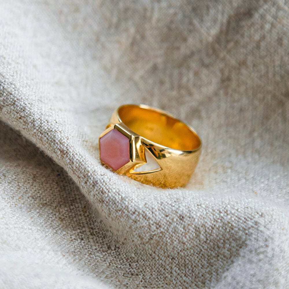 Daisy London Gold Plate Beloved Bold Pink Opal Band Ring Additional Image - 2