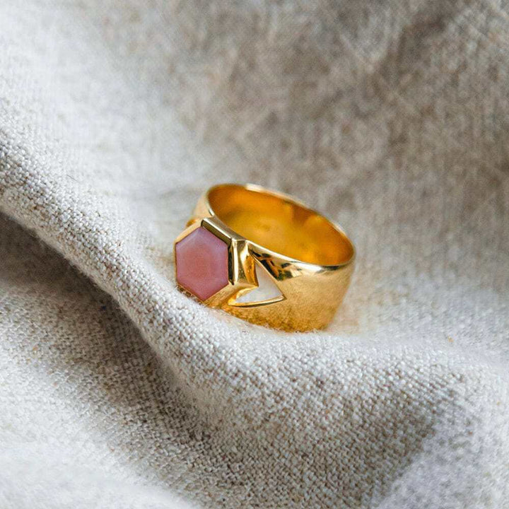 Daisy London Gold Plate Beloved Bold Pink Opal Band Ring Additional Image - 2
