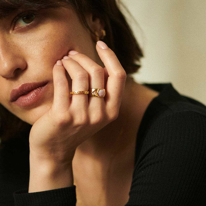 Daisy London Gold Plate Beloved Bold Pink Opal Band Ring Additional Image - 4