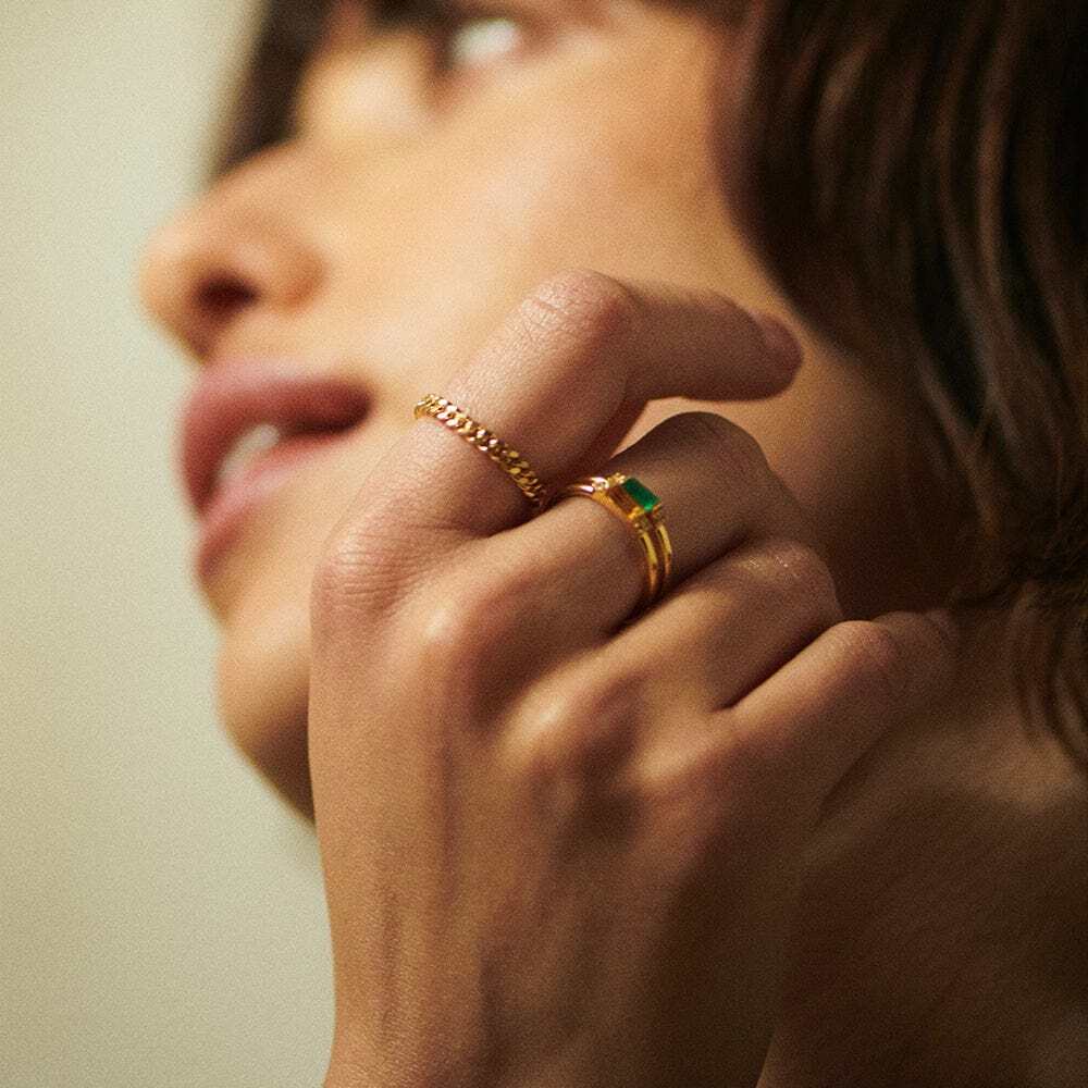 Daisy London Gold Plate Beloved Fine Green Onyx Band Ring Additional Image - 4