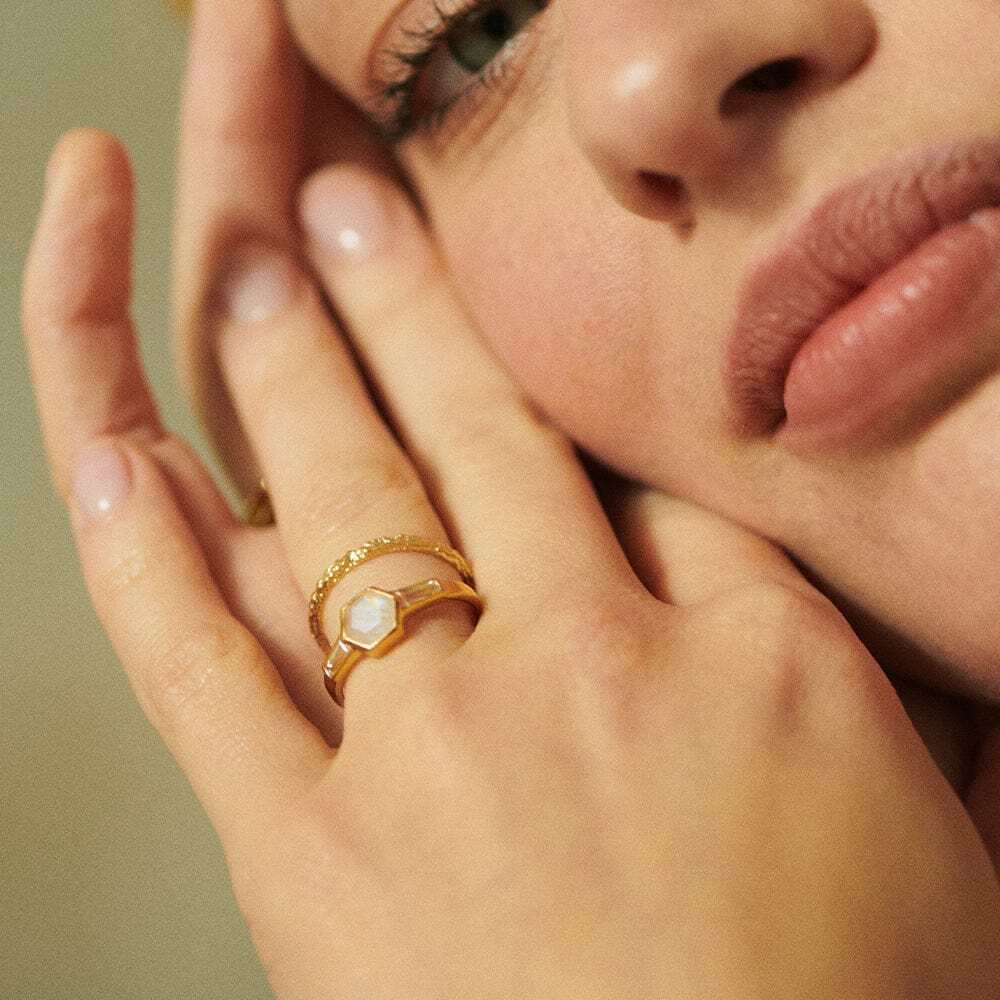 Daisy London Gold Plate Beloved Moonstone Hexagon Ring Additional Image - 1