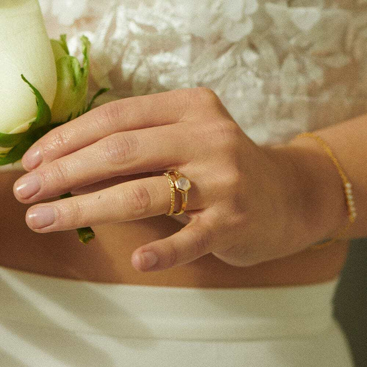 Daisy London Gold Plate Beloved Moonstone Hexagon Ring Additional Image - 2