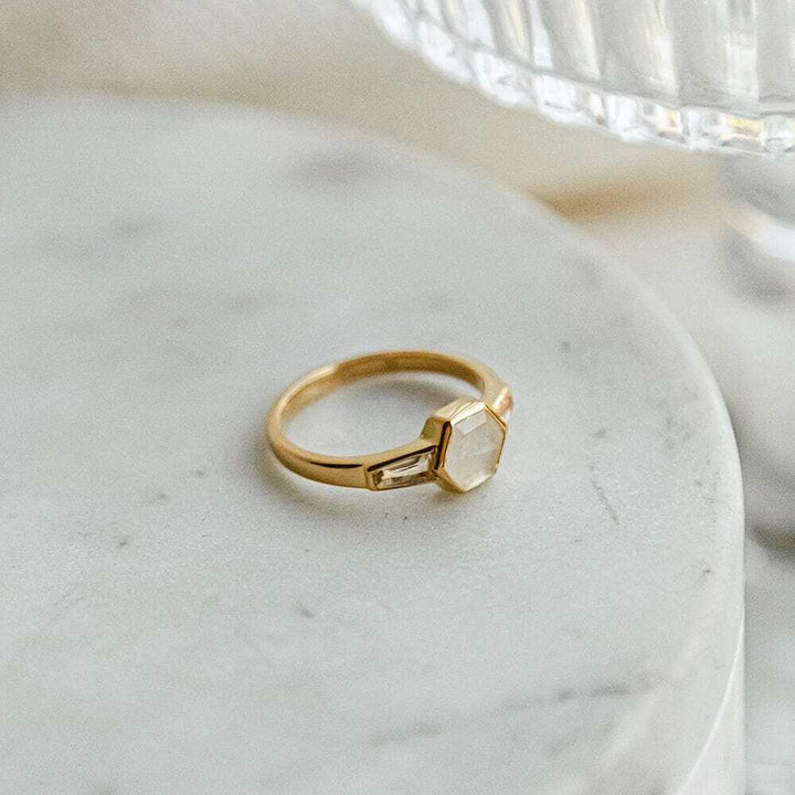 Daisy London Gold Plate Beloved Moonstone Hexagon Ring Additional Image - 3