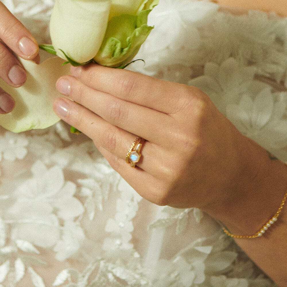 Daisy London Gold Plate Beloved Moonstone Hexagon Ring Additional Image - 4