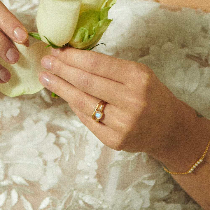 Daisy London Gold Plate Beloved Moonstone Hexagon Ring Additional Image - 4