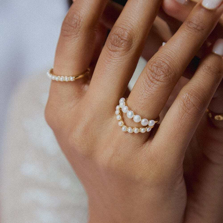 Daisy London Gold Plate Chunky Pearl Band Ring Additional Image - 1