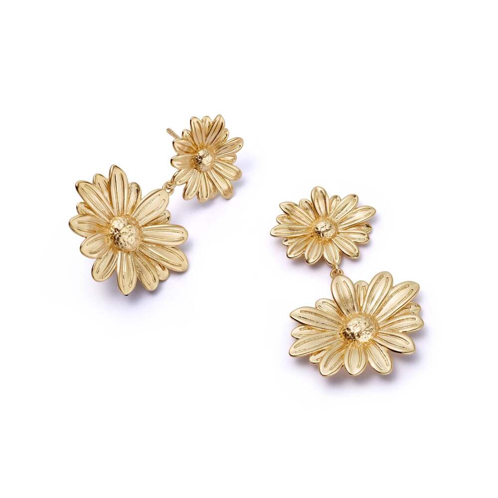 Daisy London Gold Plate Double Daisy Flower Earrings