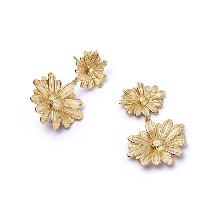 Daisy London Gold Plate Double Daisy Flower Earrings