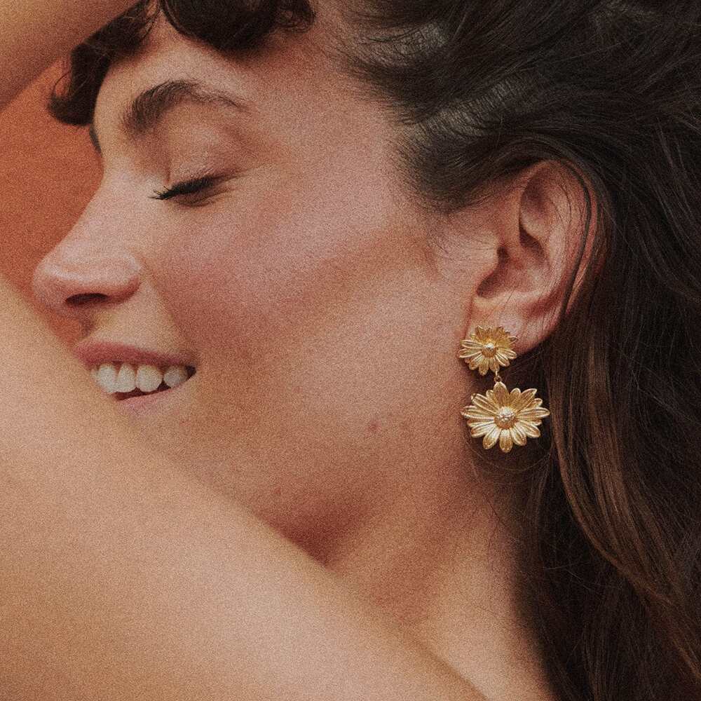 Daisy London Gold Plate Double Daisy Flower Earrings Additional Image - 1