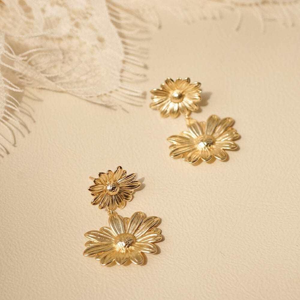Daisy London Gold Plate Double Daisy Flower Earrings Additional Image - 2