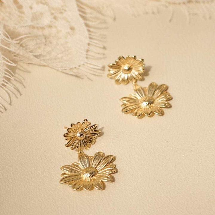 Daisy London Gold Plate Double Daisy Flower Earrings Additional Image - 2