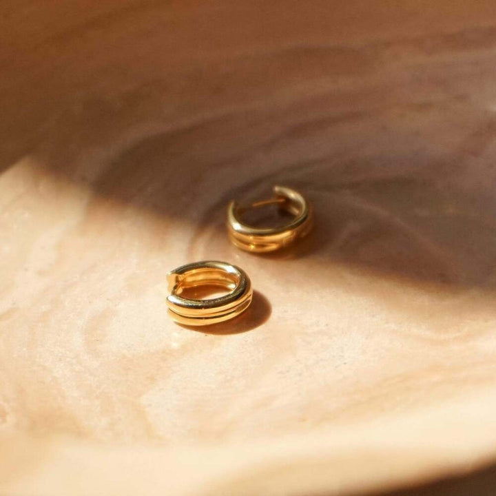 Daisy London Gold Plate Double Ridge Huggie Hoop Earrings Additional Image - 1