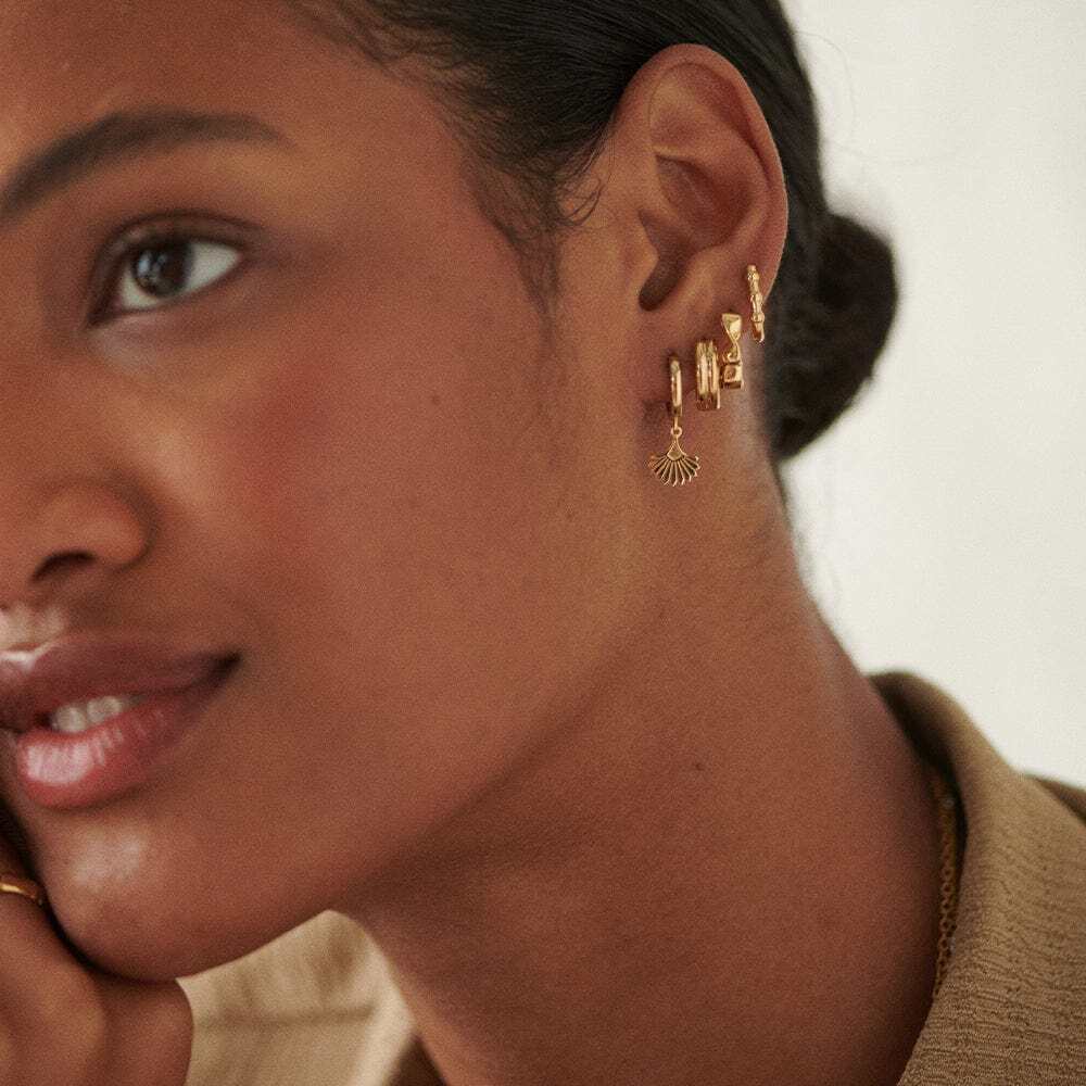 Daisy London Gold Plate Double Ridge Huggie Hoop Earrings Additional Image - 3