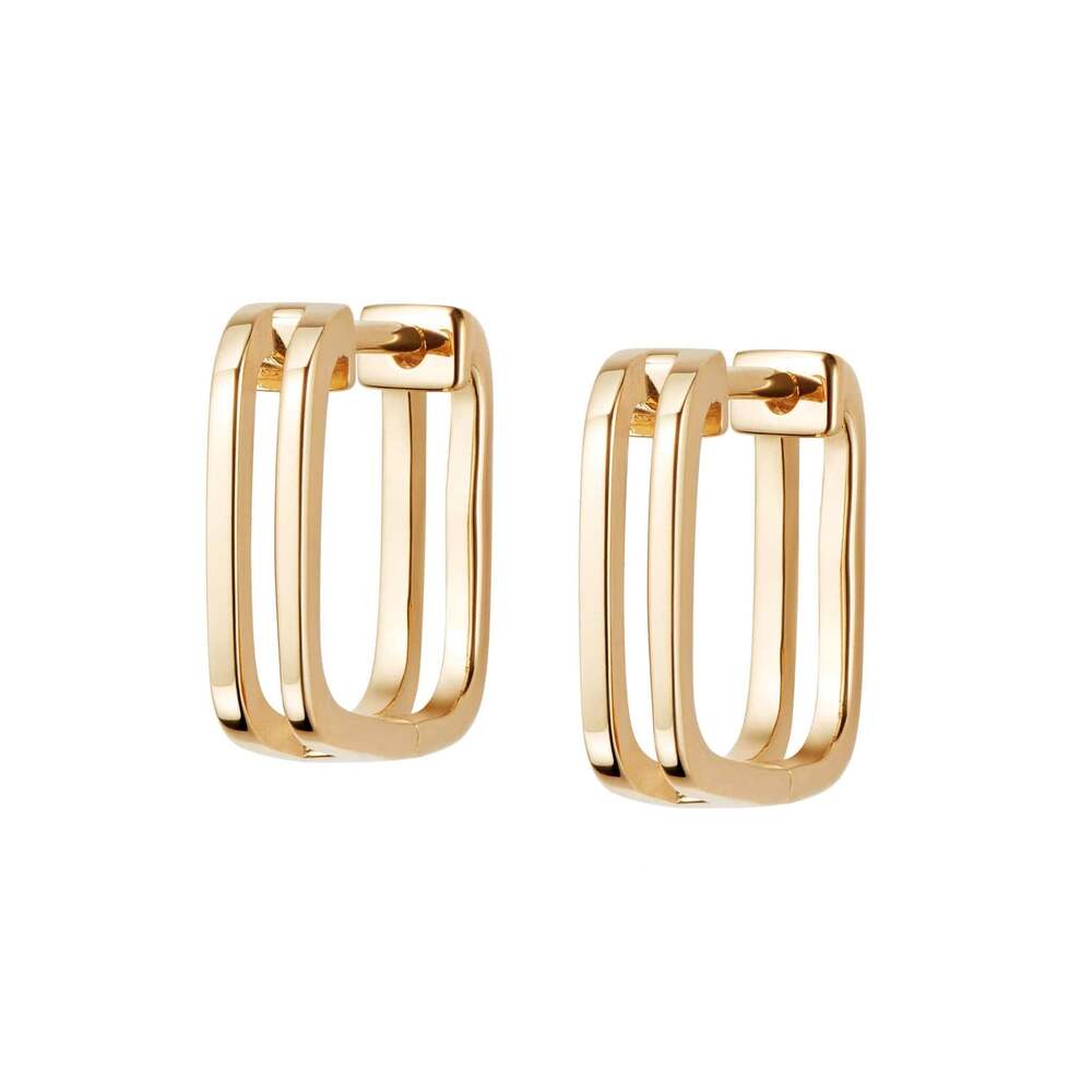 Daisy London Gold Plate Double Square Huggie Hoop Earrings
