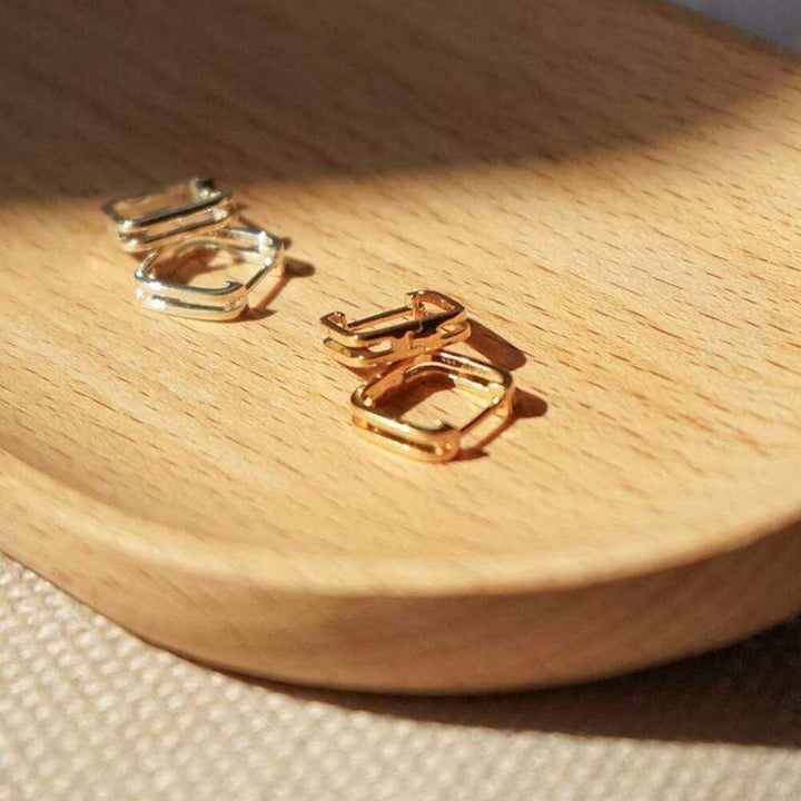 Daisy London Gold Plate Double Square Huggie Hoop Earrings Additional Image - 2