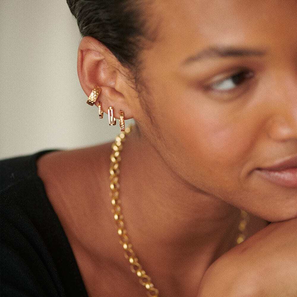 Daisy London Gold Plate Double Square Huggie Hoop Earrings Additional Image - 3