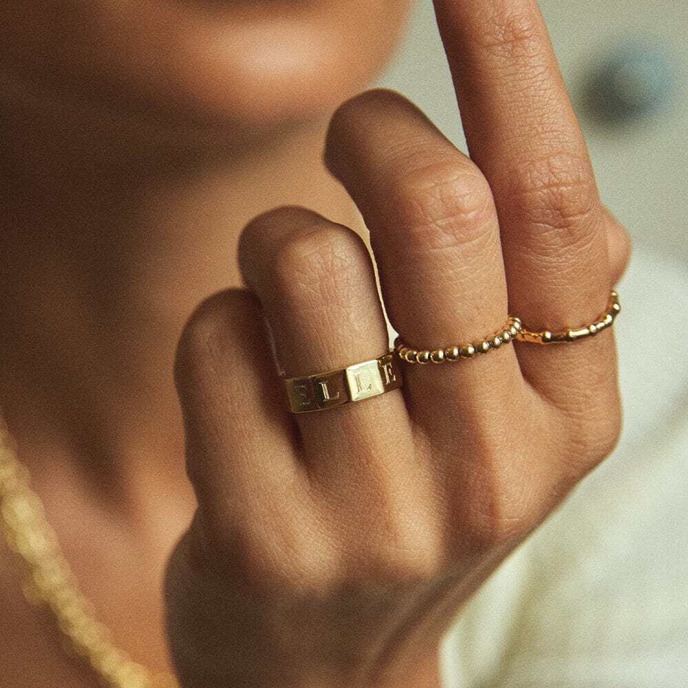 Daisy London Gold Plate Engravable Geometric Band Ring Additional Image - 1