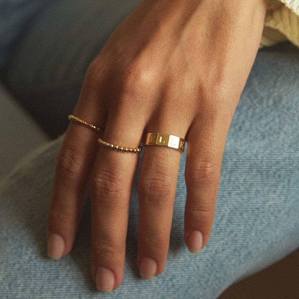 Daisy London Gold Plate Engravable Geometric Band Ring Additional Image - 3
