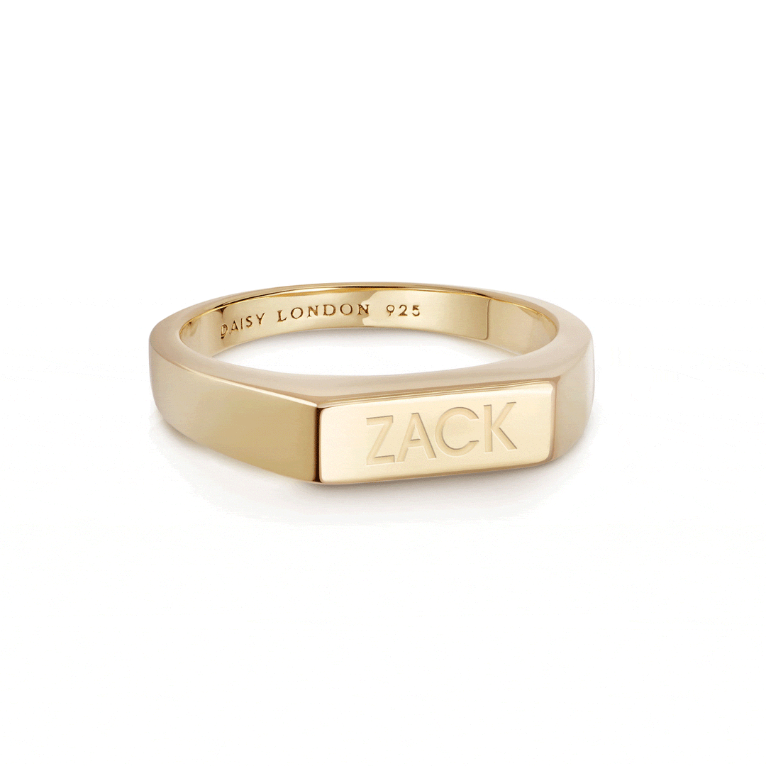 Daisy London Gold Plate Engravable Rectangle Signet Ring