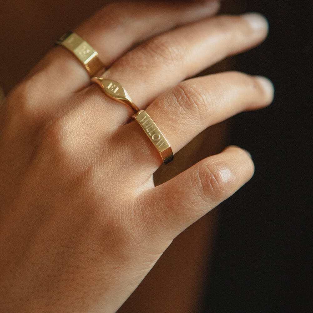 Daisy London Gold Plate Engravable Rectangle Signet Ring Additional Image - 1