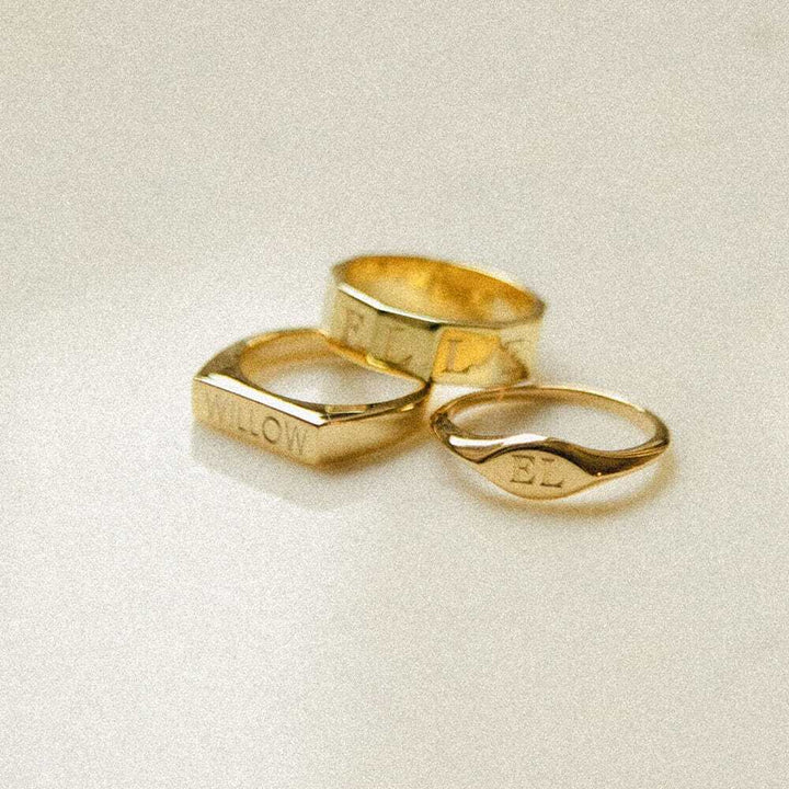 Daisy London Gold Plate Engravable Rectangle Signet Ring Additional Image - 2