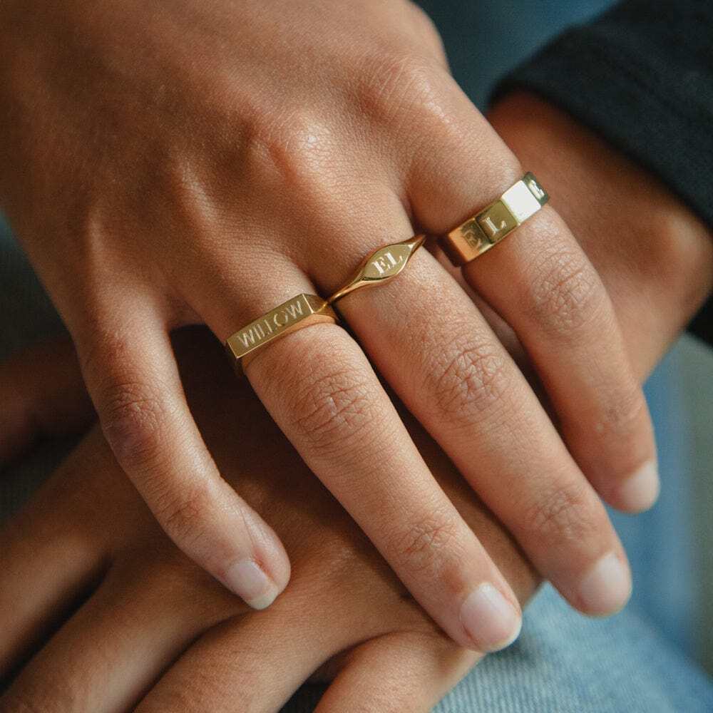 Daisy London Gold Plate Engravable Rectangle Signet Ring Additional Image - 3