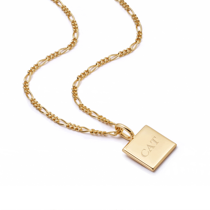 Daisy London Gold Plate Engravable Square Pendant Necklace