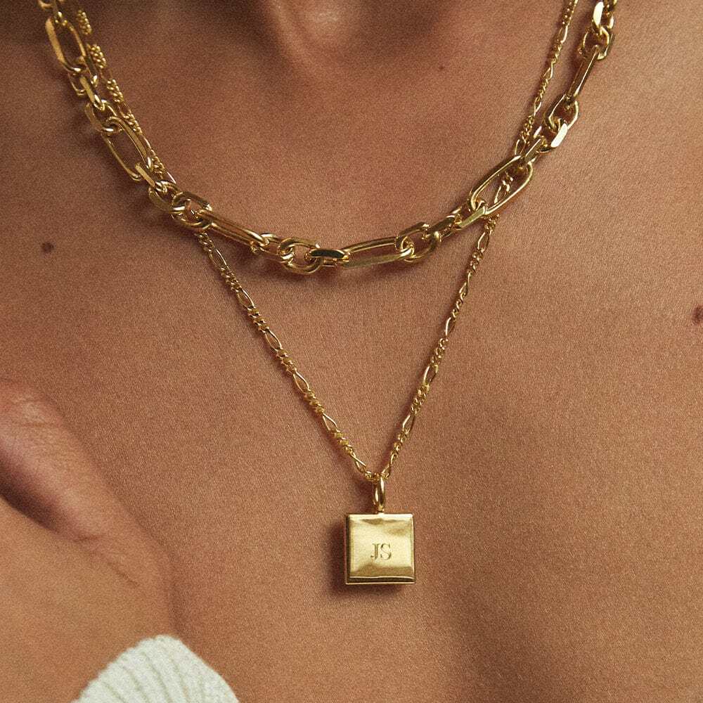 Daisy London Gold Plate Engravable Square Pendant Necklace Additional Image - 1