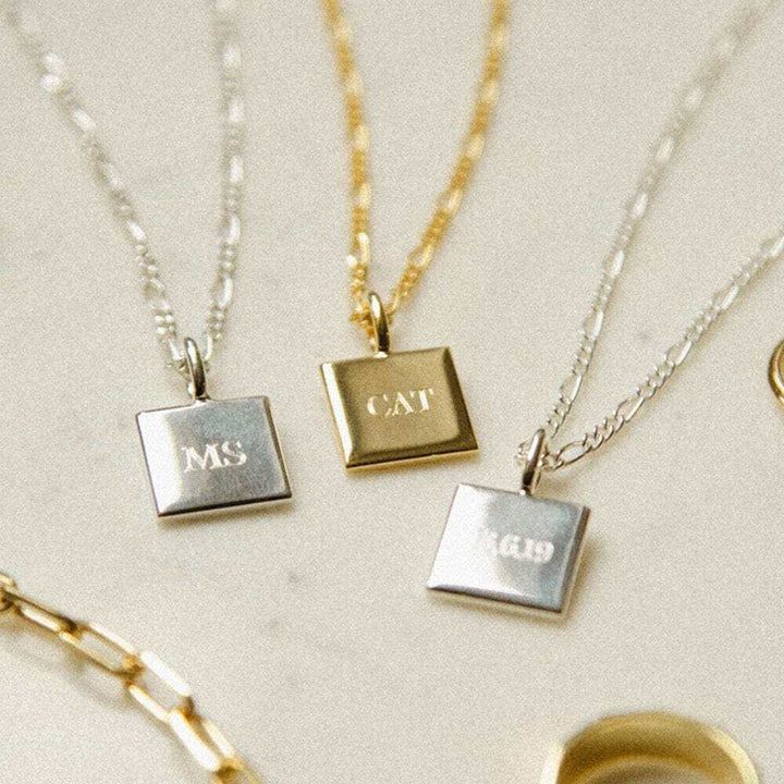 Daisy London Gold Plate Engravable Square Pendant Necklace Additional Image - 4
