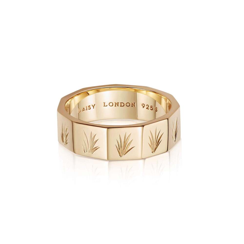 Daisy London Gold Plate Engraved Geometric Band Ring