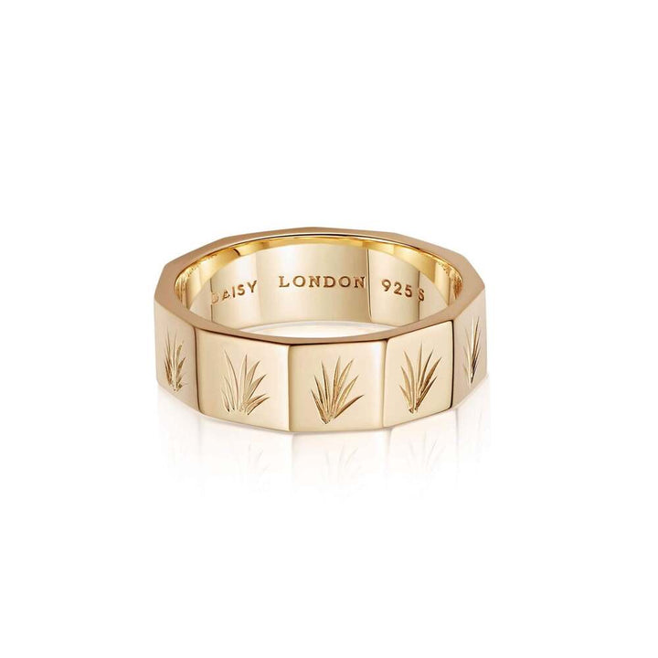 Daisy London Gold Plate Engraved Geometric Band Ring