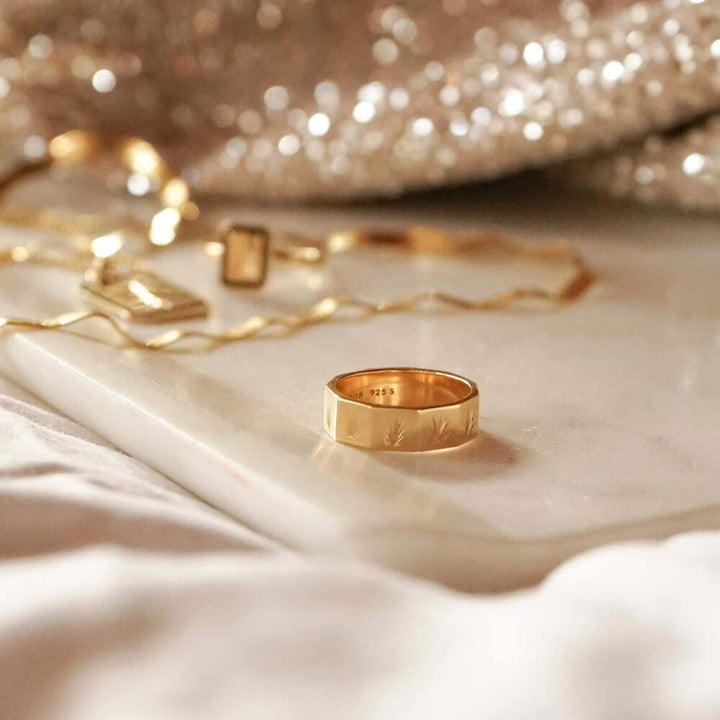 Daisy London Gold Plate Engraved Geometric Band Ring Additional Image - 2