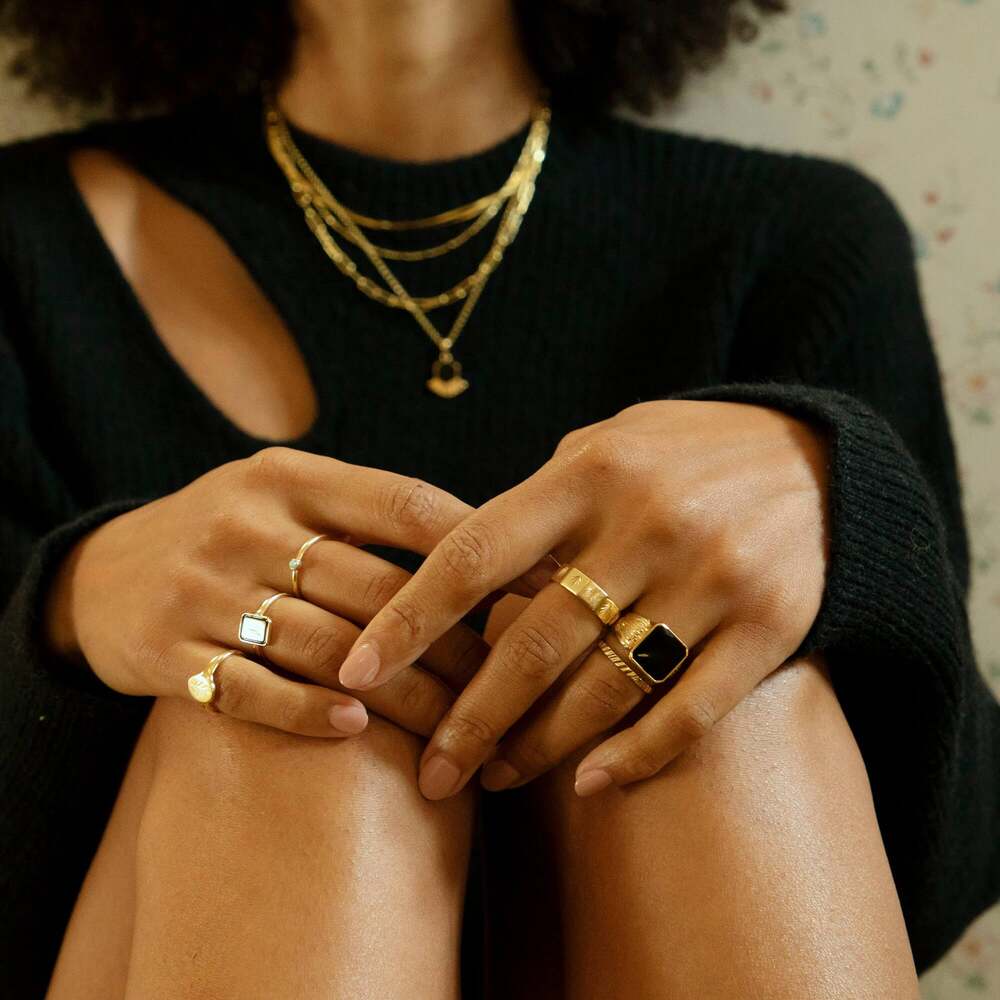 Daisy London Gold Plate Engraved Geometric Band Ring Additional Image - 3