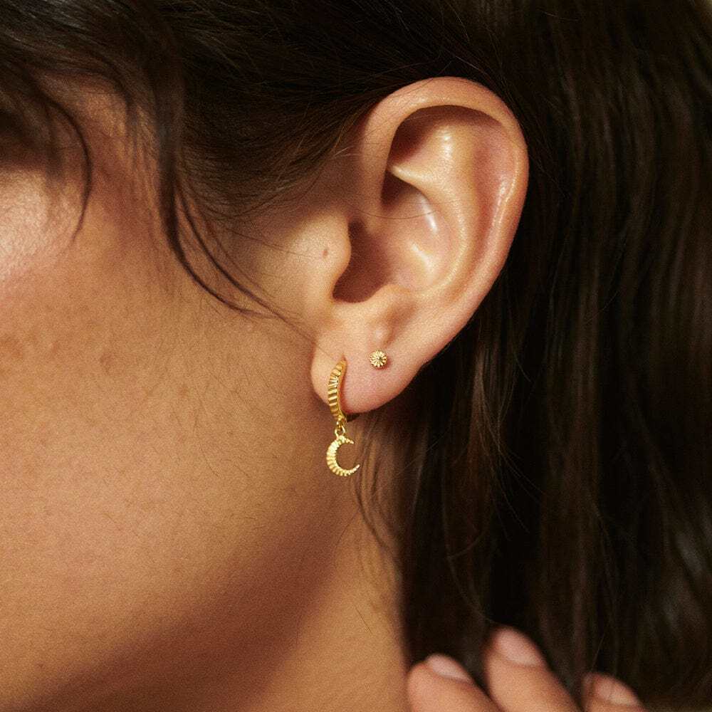 Daisy London Gold Plate Estee Lalonde Luna Huggie Charm Earrings Additional Image - 1